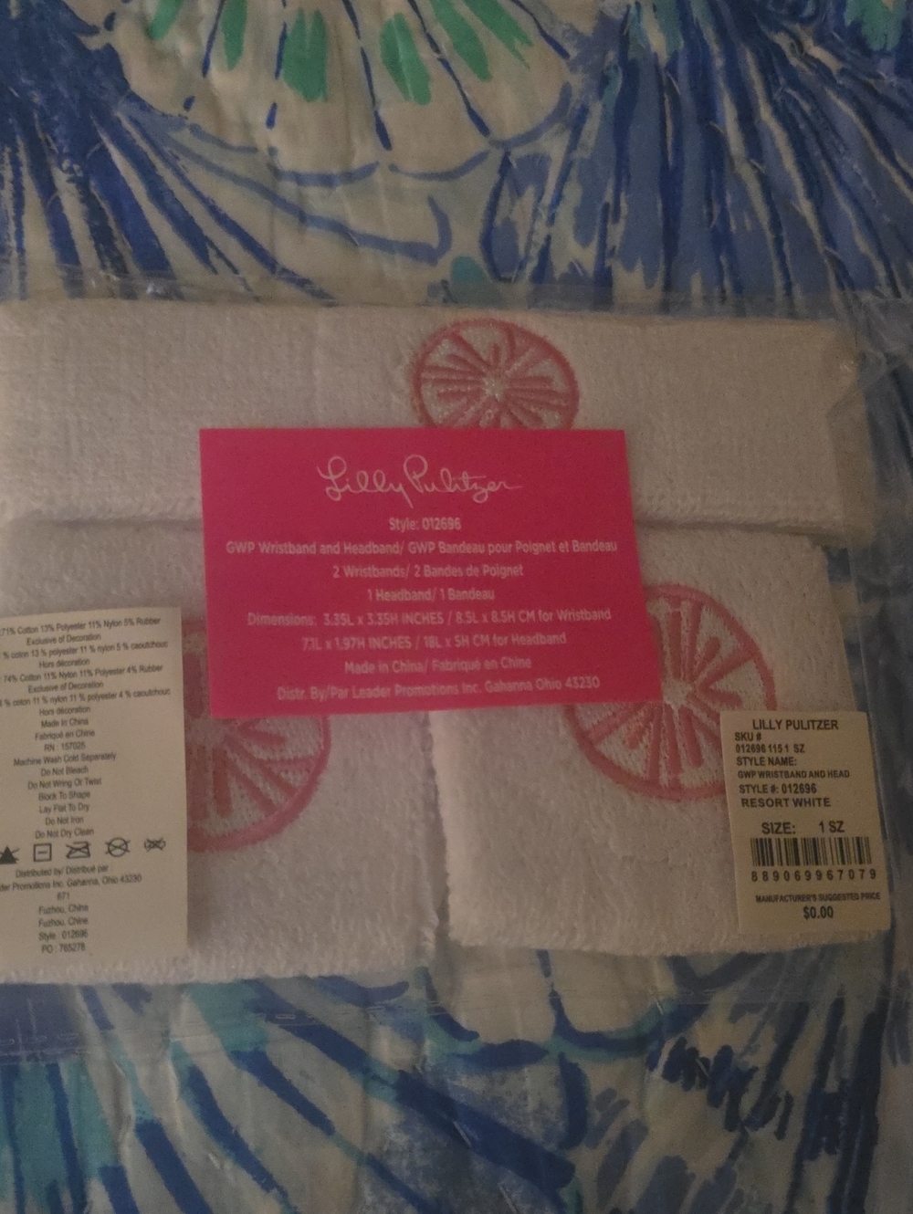 Lilly Pulitzer White Wristband & Headband Set with Pink Citrus Motif